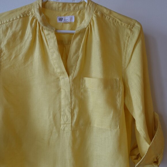 Gap yellow linen popover shirt XS 0 2 - Picture 9 of 9